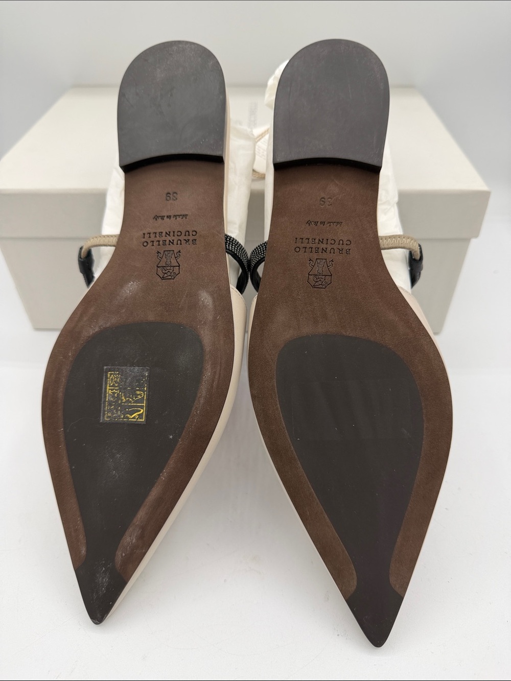 Brunello Cucinelli Monili Slingback Leather Ballet Flats White Size 39 EU / 9 US - Picture 10 of 11